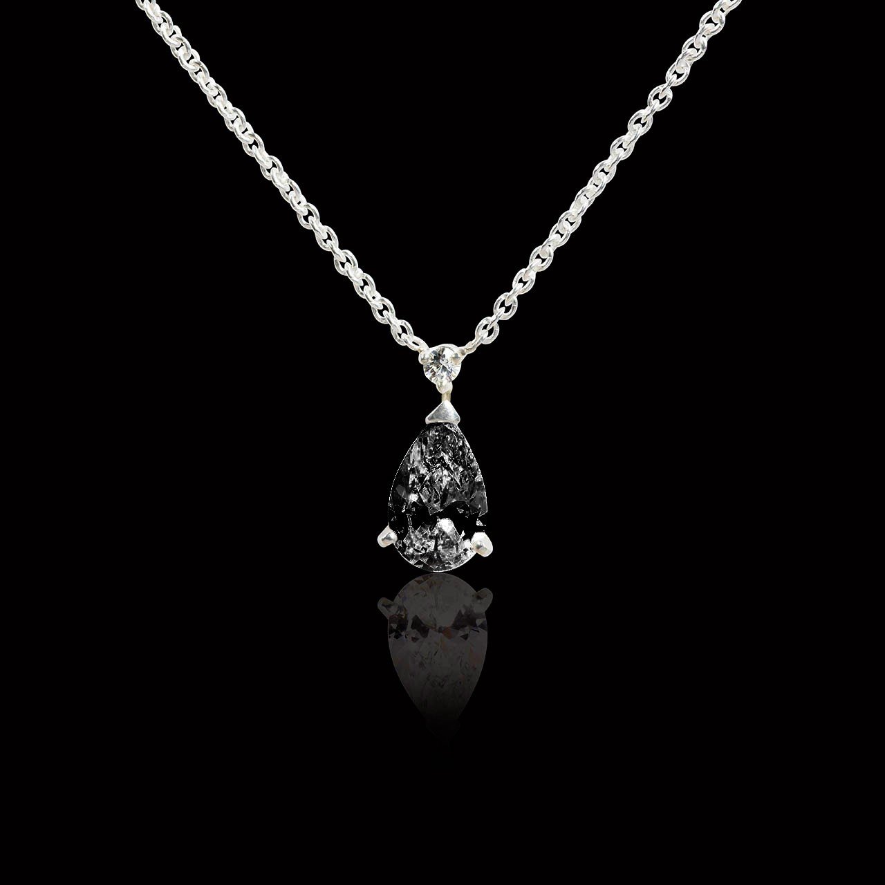 Pendentif Femme – Argent 925, Diamant CZ Noir Et Blanc (Dolly-Bijoux, Neuf)