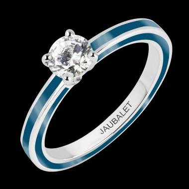 Bague de fiançailles diamant laque bleu cobalt or blanc Judith Full laque