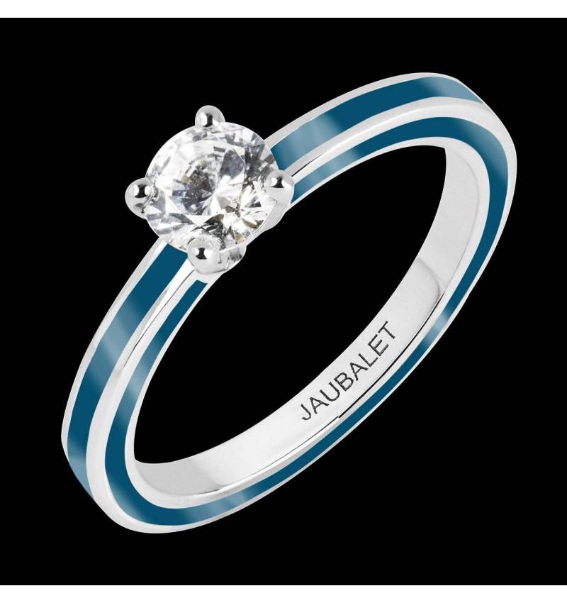 Bague de fiançailles diamant laque bleu cobalt or blanc Judith Full laque Bague de fiançailles diamant laque bleu cobalt or blanc Judith Full laque