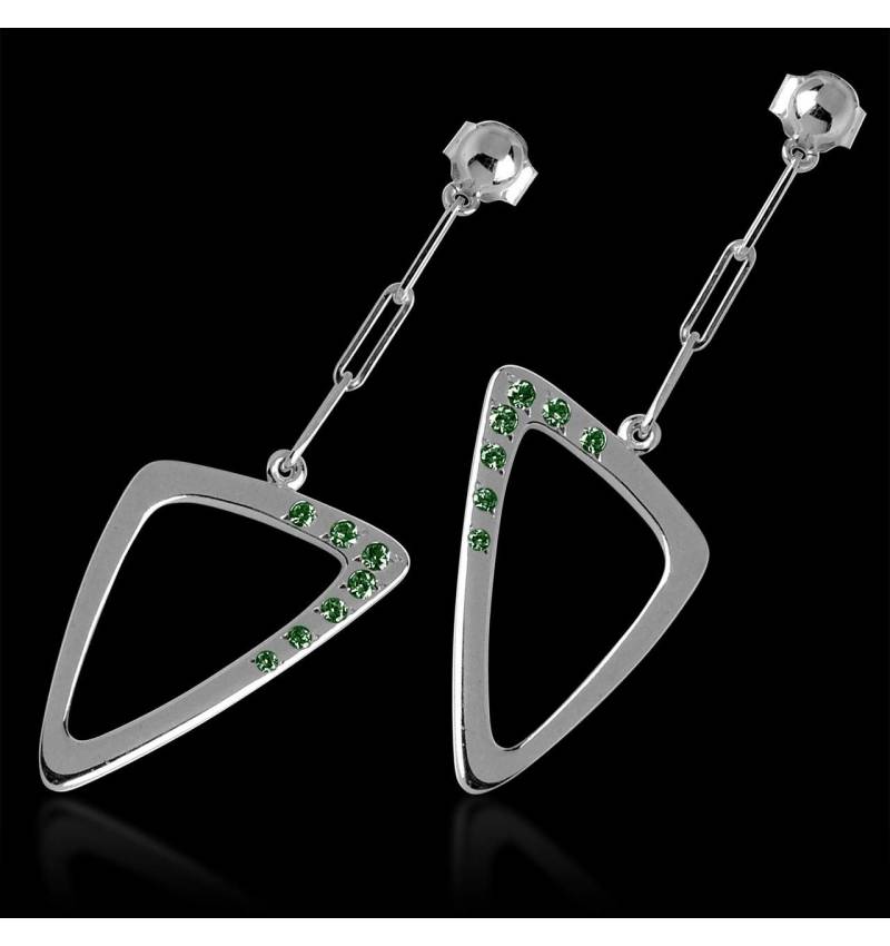 Boucles d’oreilles pavage émeraude en or blanc 18K Triangle