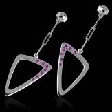 Boucles d’oreilles chaîne maille pavage saphir rose en or blanc 18K (5g) Triangle