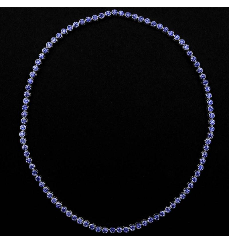 Collier saphir bleu 17 carats en or blanc 18K (37,9 g) Perle de diamants