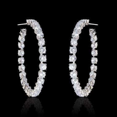 Boucles d’oreilles pavage diamant or blanc Créoles