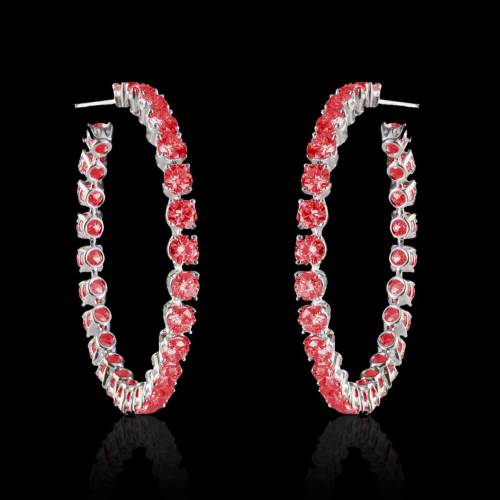 Boucles d’oreilles pavage rubis or blanc 18K Créoles