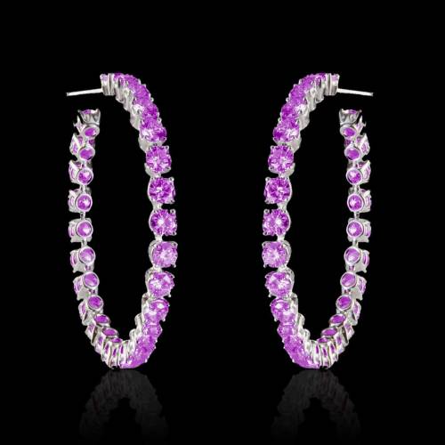 Boucles d’oreilles pavage saphir rose or blanc 18 K (6,6g) Créoles