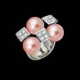 Bague de fiançailles perle rosée pavage diamant or blanc 18 K Archipel