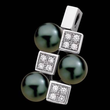 Pendentif perle noire Tahiti pavage diamant or blanc Archipel
