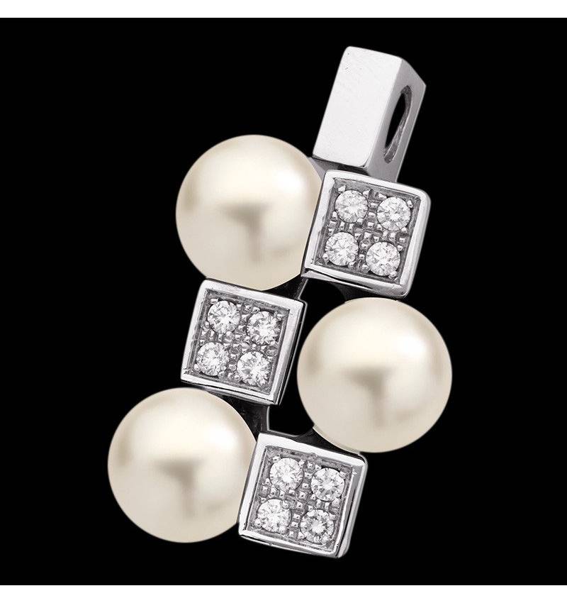 Pendentif perle blanche pavage diamant or blanc 18 K Archipel