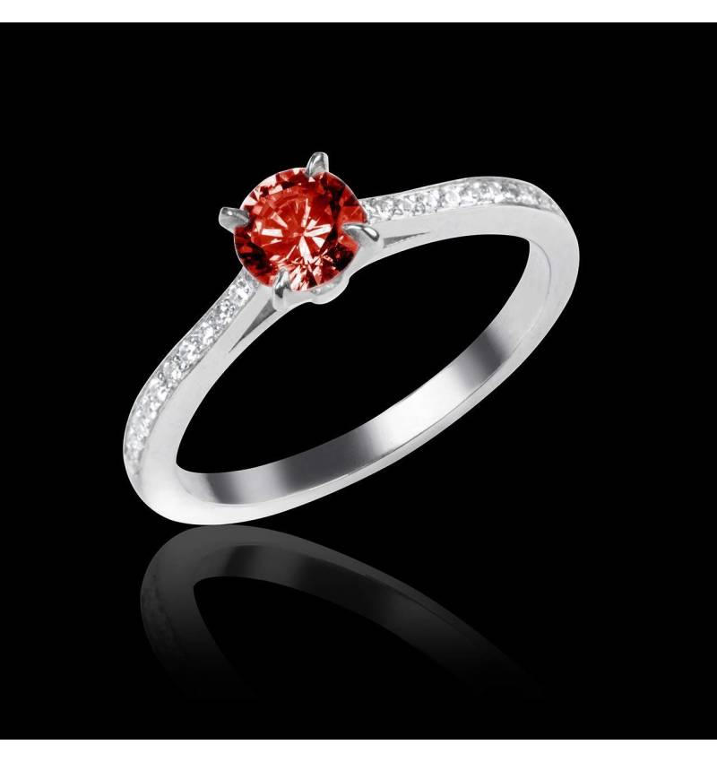 Bague de fiançailles rubis pavage diamant or blanc Elodie