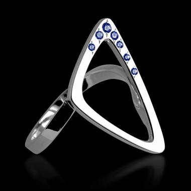 Bague de fiançailles saphir bleu 0,8 carat or blanc Triangle 