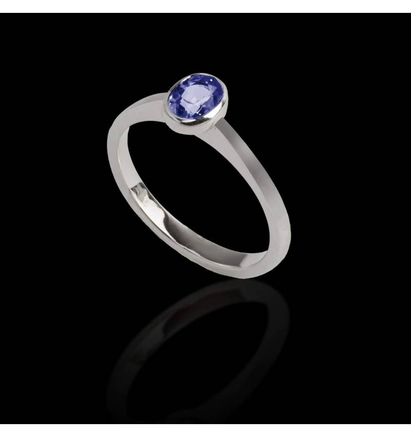 Bague de fiançailles saphir bleu or blanc Ovale Moon Solo