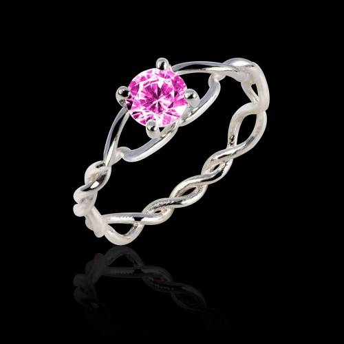 Bague de fiançailles saphir rose or blanc Entrelassée