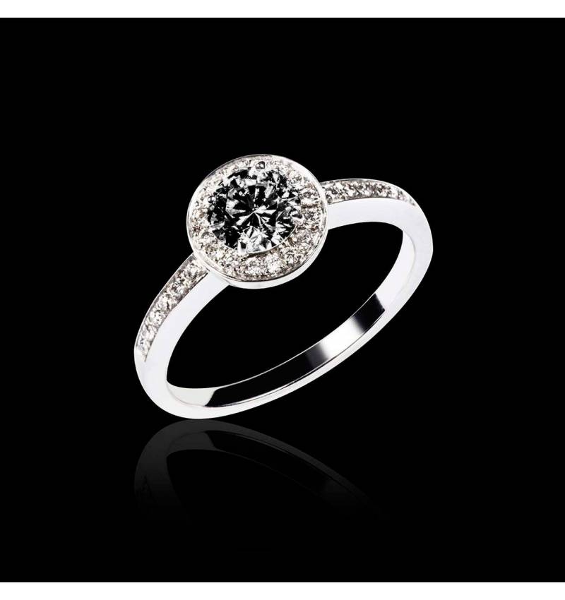 Bague de fiançailles diamant noir pavage diamant or blanc Rekha 