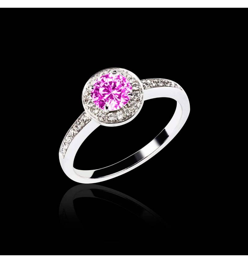 Bague de fiançailles saphir rose pavage diamant or blanc Rekha Bague de fiançailles saphir rose pavage diamant or blanc Rekha