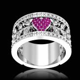 Bague de fiançailles saphir rose pavage diamant or blanc Flowers of Love