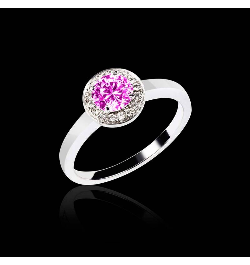 Bague de fiançailles saphir rose pavage diamant or blanc Rekha Solo