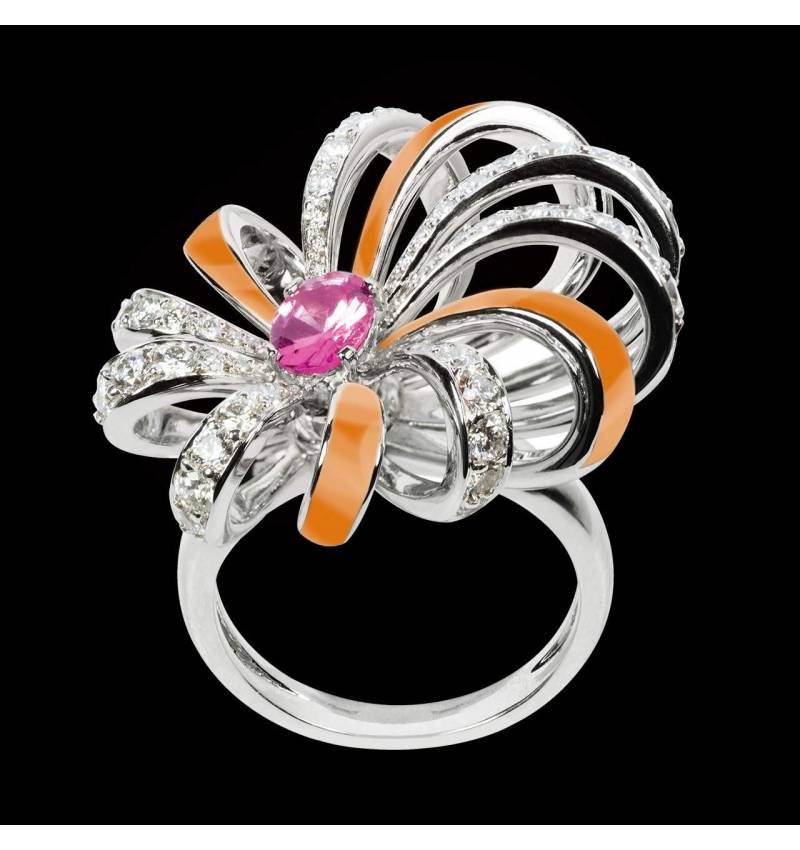 Bague saphir rose et laque Dahlia