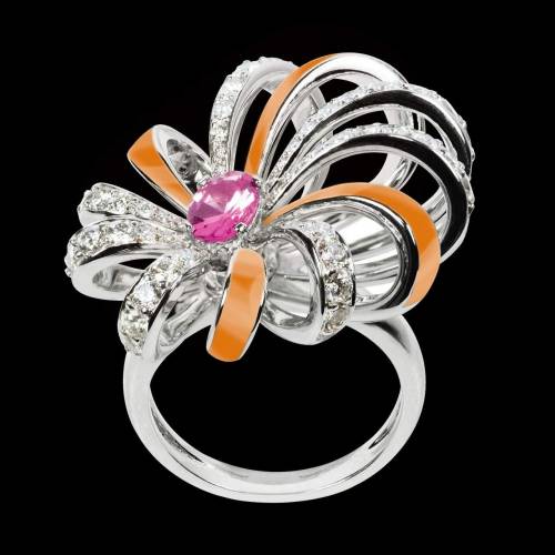 Bague saphir rose et laque Dahlia