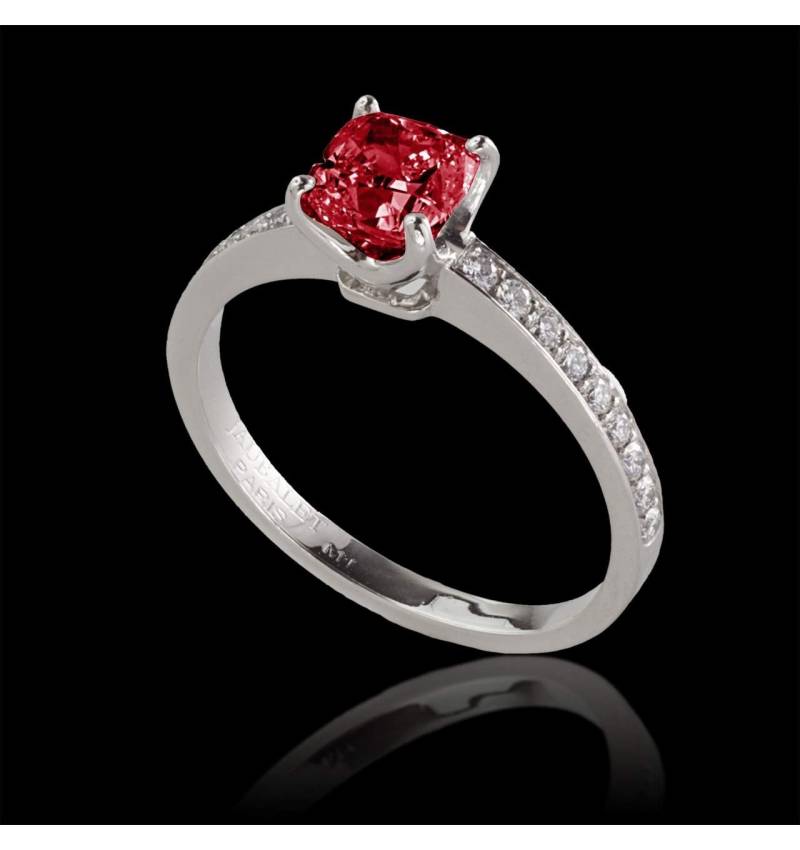 Bague de fiançailles rubis pavage diamant or blanc Sandy