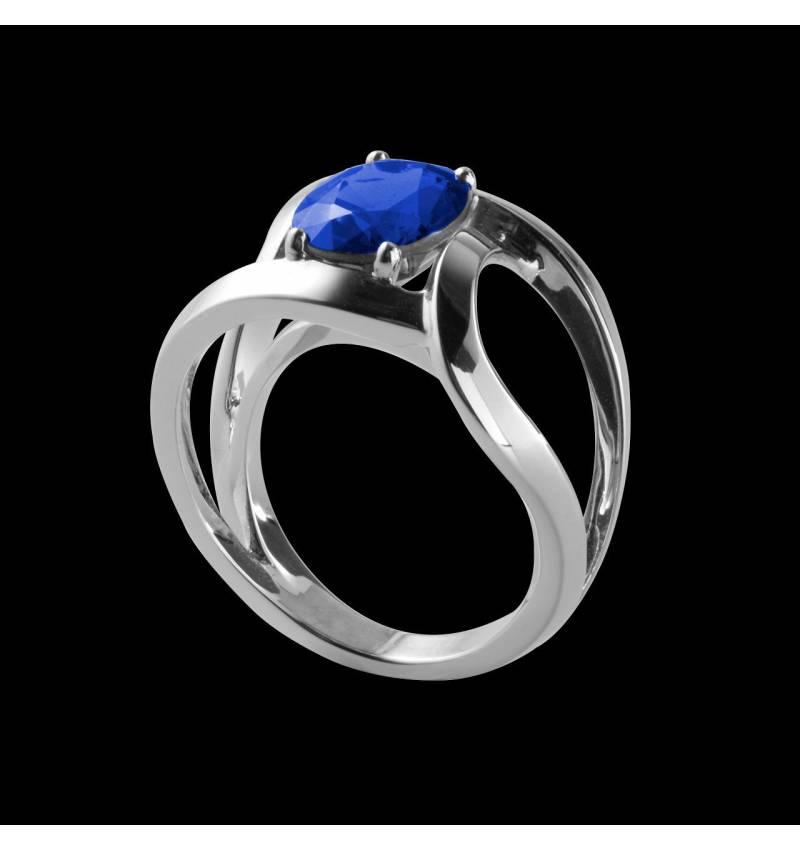 Bague de fiançailles saphir bleu rond or blanc Future Solo