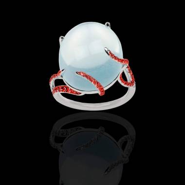 Bague Solitaire rubis 0,7 carat or blanc Pierre de Lune