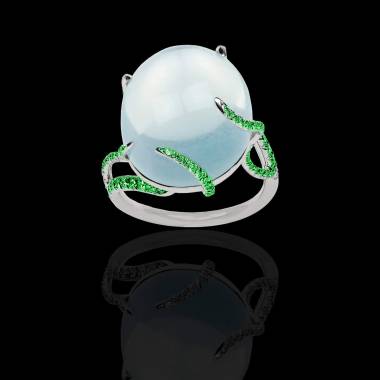 Bague Solitaire émeraude 0,8 carat or blanc Pierre de Lune