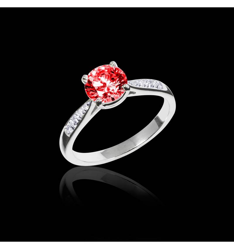 Bague de fiançailles rubis pavage diamant or blanc Angela