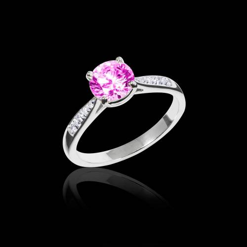 Bague de fiançailles saphir rose pavage diamant or blanc Angela