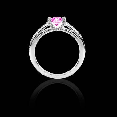 Solitaire saphir rose pavage diamant or blanc Hera