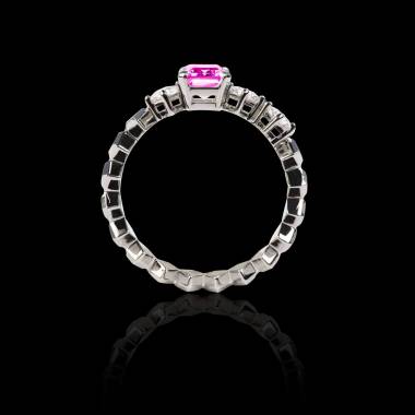 Solitaire saphir rose pavage diamant or blanc Elsa