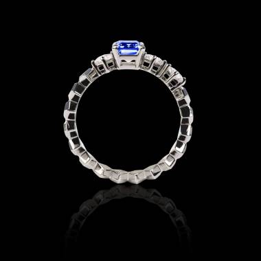 Solitaire saphir bleu pavage diamant or blanc Elsa