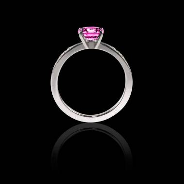 Solitaire saphir rose pavage diamant or blanc Judith