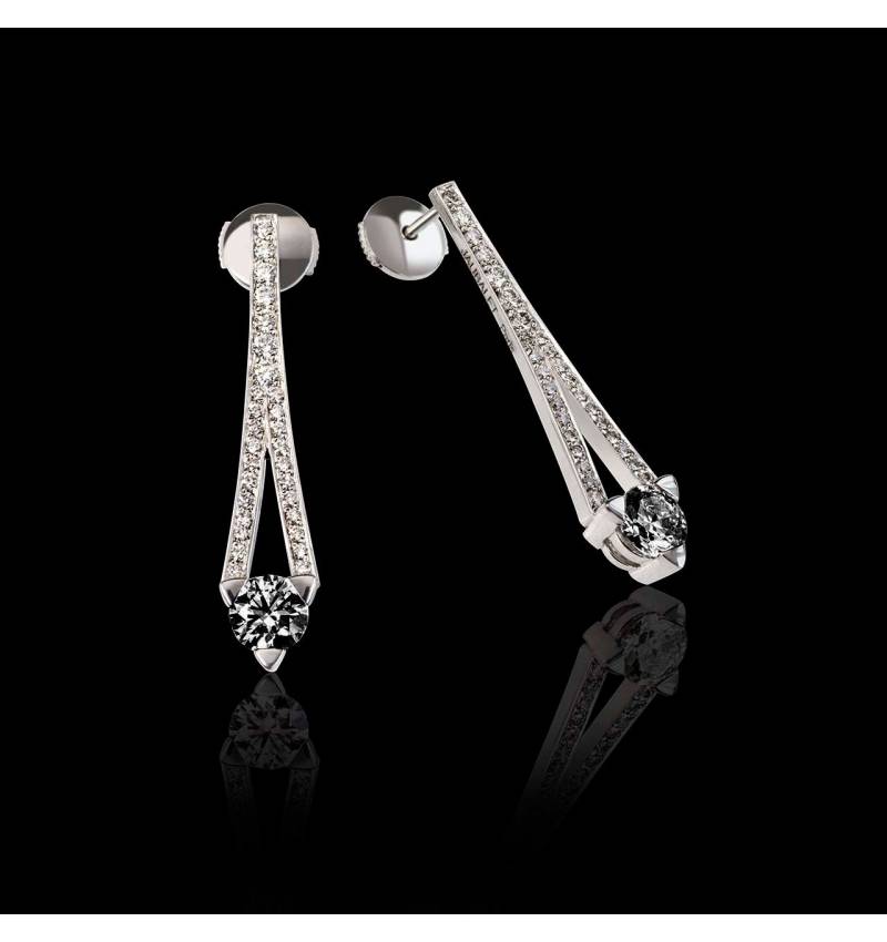 Boucles d’oreilles diamant noir pavage diamant or blanc Plena Luna