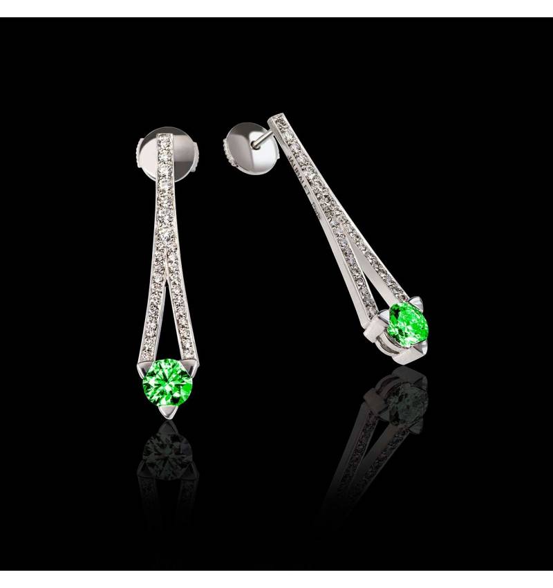 Boucles d’oreilles émeraude pavage diamant or blanc Plena Luna