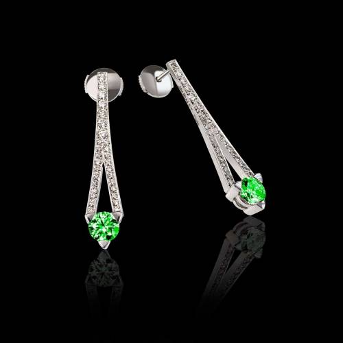 Boucles d’oreilles émeraude pavage diamant or blanc Plena Luna