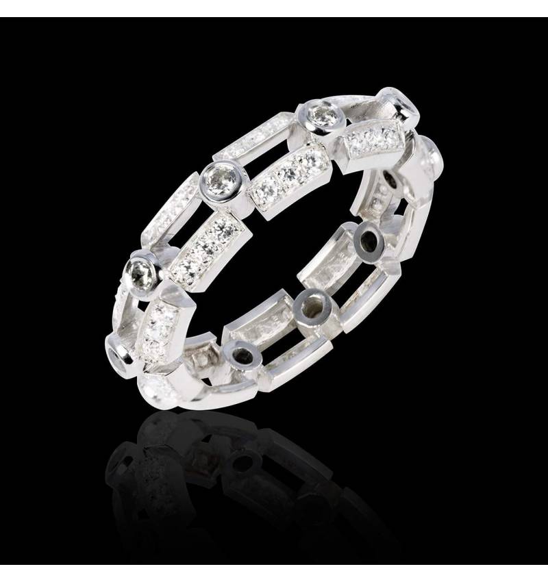 Bague de fiançailles diamant 0,5 carat pavage diamant or blanc Terre