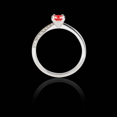 Bague Solitaire rubis pavage diamant or blanc Meryem