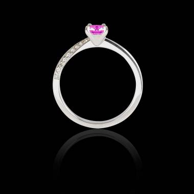 Bague Solitaire saphir rose pavage diamant or blanc Meryem