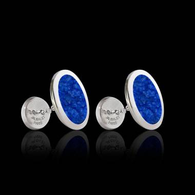 Bouton de manchette chevalière lapis-lazuli argent palladié Ovum
