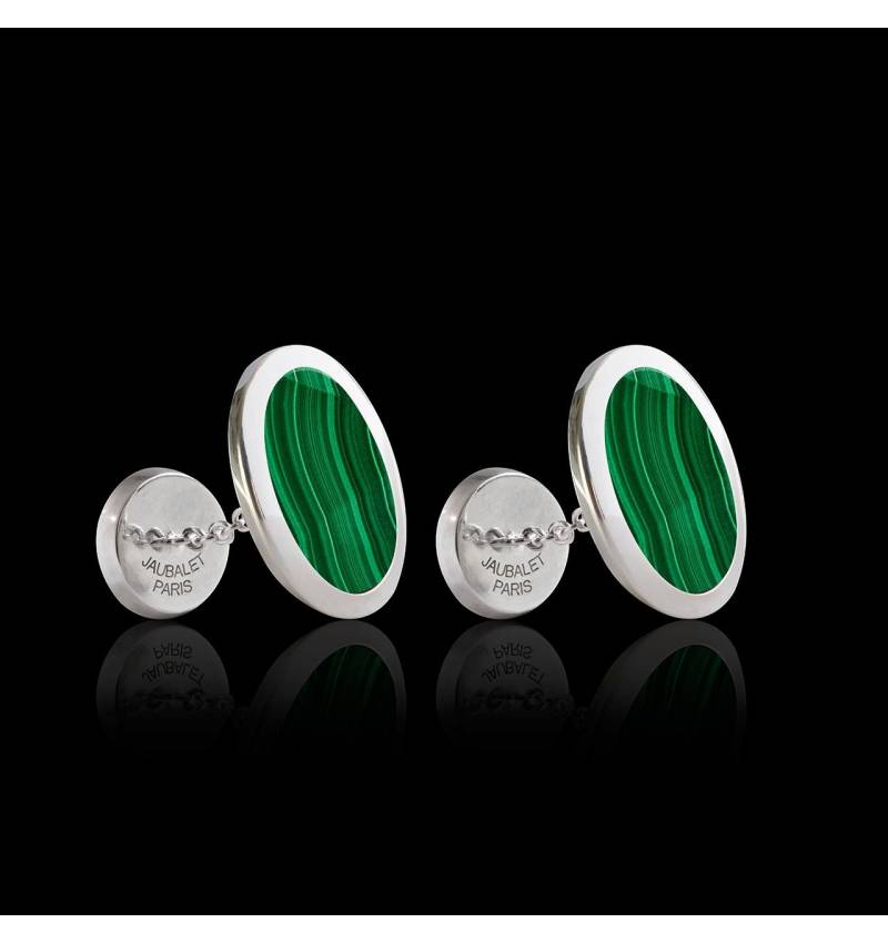 Bouton de manchette chevalière malachite argent palladié Ovum Bouton de manchette chevalière malachite argent palladié Ovum