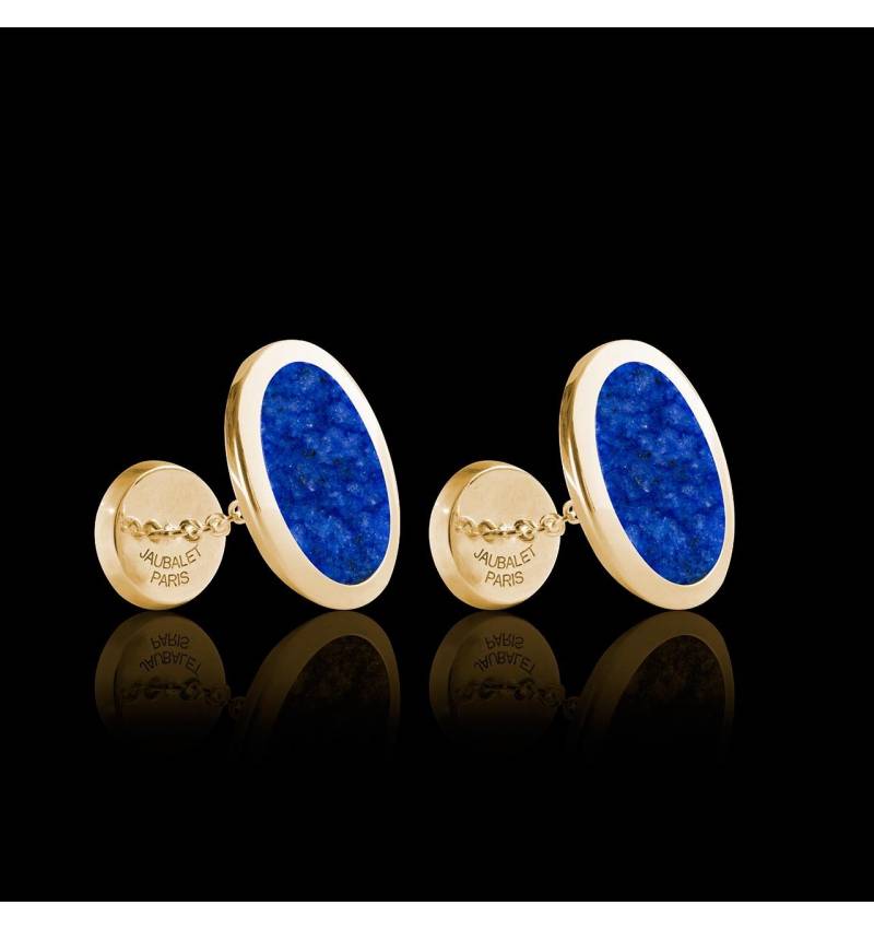 Bouton de manchette chevalière lapis-lazuli or jaune vermeil 13,4g Ovum