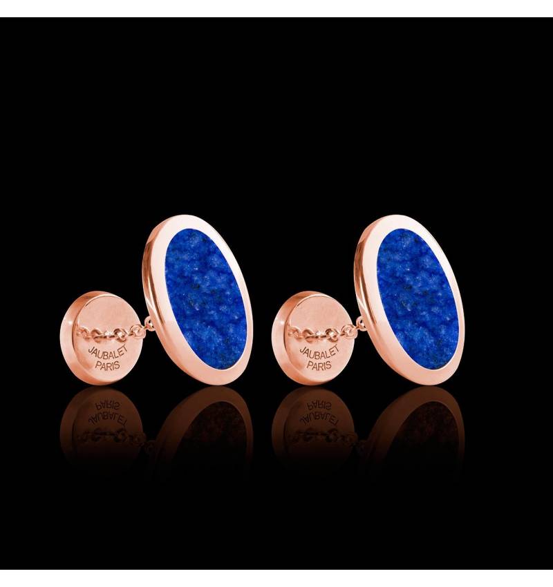 Bouton de manchette chevalière lapis-lazuli en or rose vermeil 13,4g Ovum