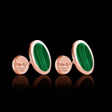 Bouton de manchette chevalière malachite en or rose vermeil 13,4g Ovum