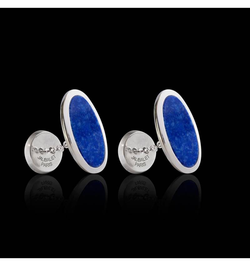 Bouton de manchette chevalière lapis-lazuli argent palladié Ellipsis Bouton de manchette chevalière lapis-lazuli argent palladié Ellipsis