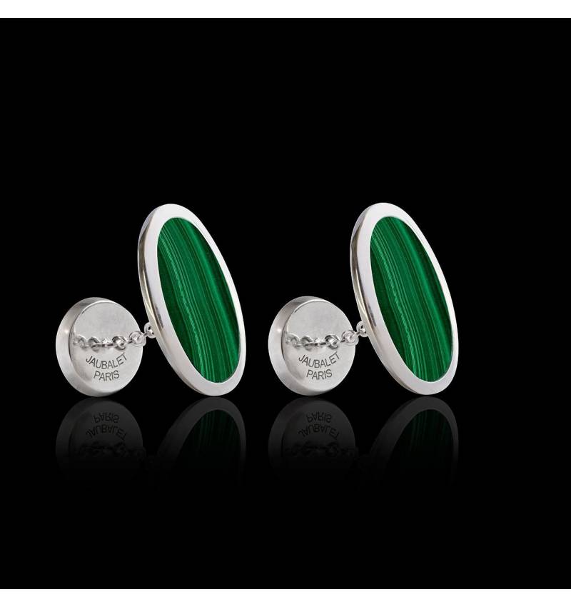 Bouton de manchette chevalière malachite argent palladié Ellipsis Bouton de manchette chevalière malachite argent palladié Ellipsis