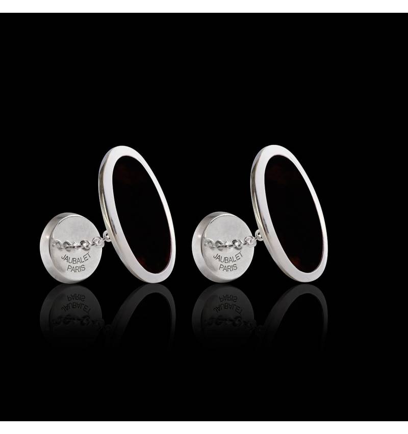 Bouton de manchette chevalière onyx argent palladié Ellipsis Bouton de manchette chevalière onyx argent palladié Ellipsis