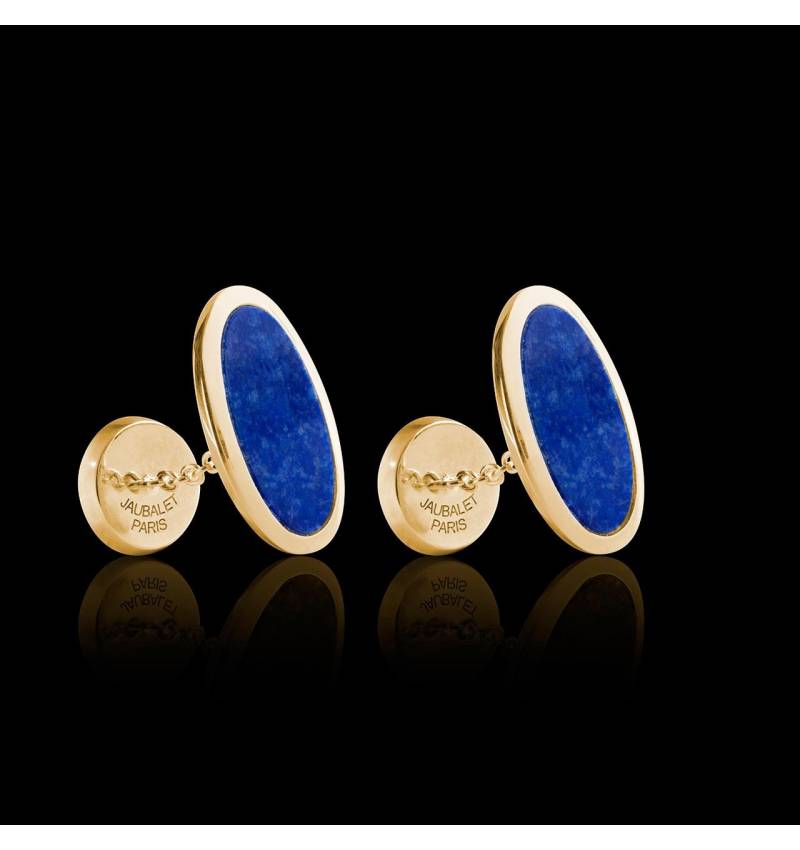 Bouton de manchette chevalière lapis-lazuli or jaune vermeil 13,4g Ellipsis