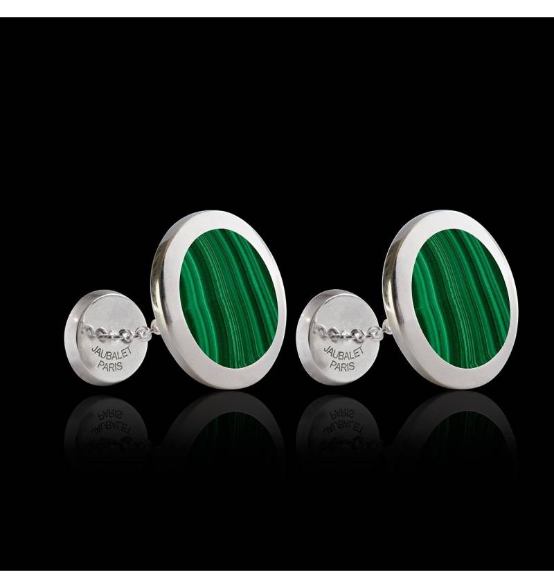 Bouton de manchette chevalière malachite argent palladié Ovalis Bouton de manchette chevalière malachite argent palladié Ovalis