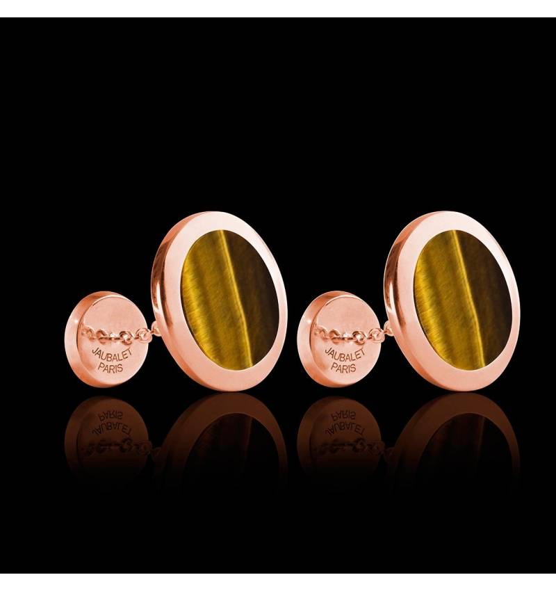 Bouton de manchette chevalière oeil du tigre en or rose vermeil 13,4g Ovalis Bouton de manchette chevalière oeil du tigre en or rose vermeil 13,4g Ovalis