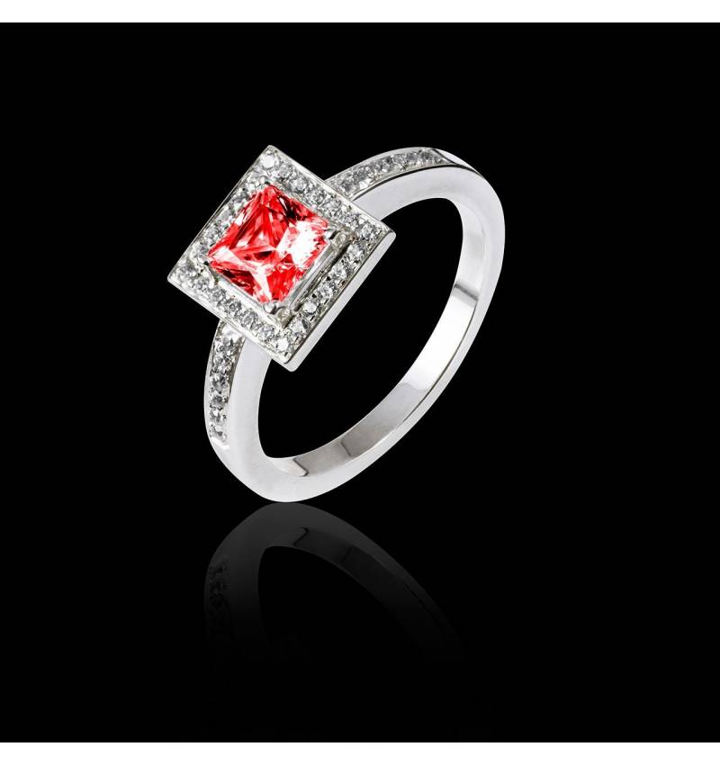 Bague de fiançailles rubis pavage diamant or blanc Perrine